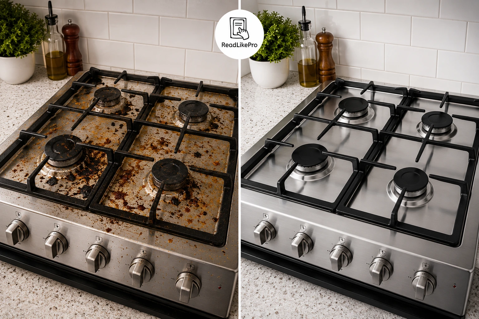 Home Cleaning Tips: Why Your Routine Keeps Failing (Easy to Use) 1 Before and after stovetop showing the difference daily cleaning routine makes-