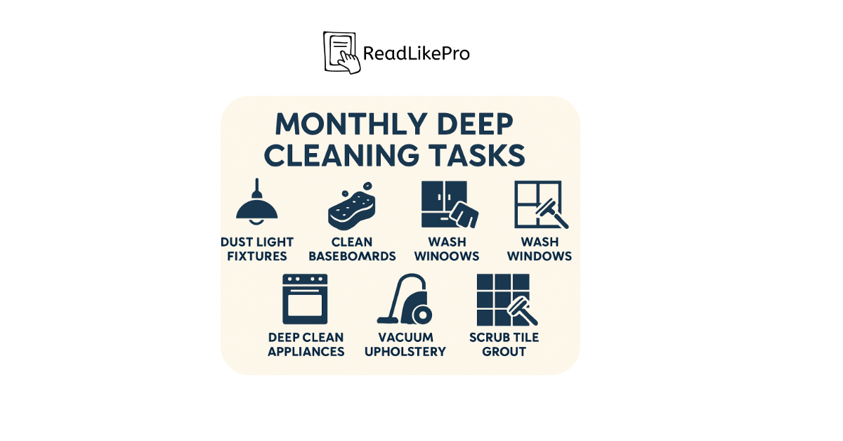 Home Cleaning Tips That Actually Work (Beginner Guide 2026) 1 monthly cleaning tasks