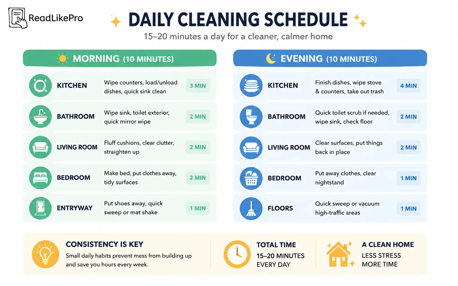 Daily cleaning schedule infographic