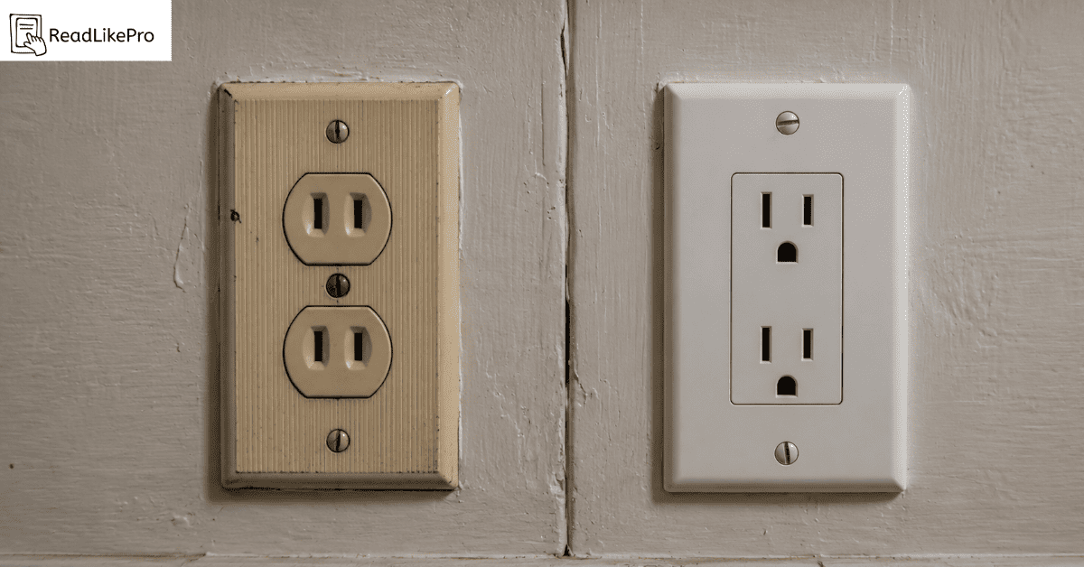  Old two-prong ungrounded outlet next to a modern three-prong grounded outlet