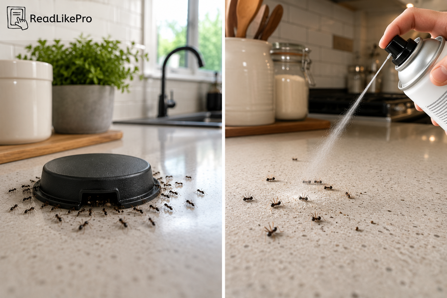 How to Get Rid of Ants in the House (What Actually Works) 3 Ant bait compared with insect spray for indoor ant control