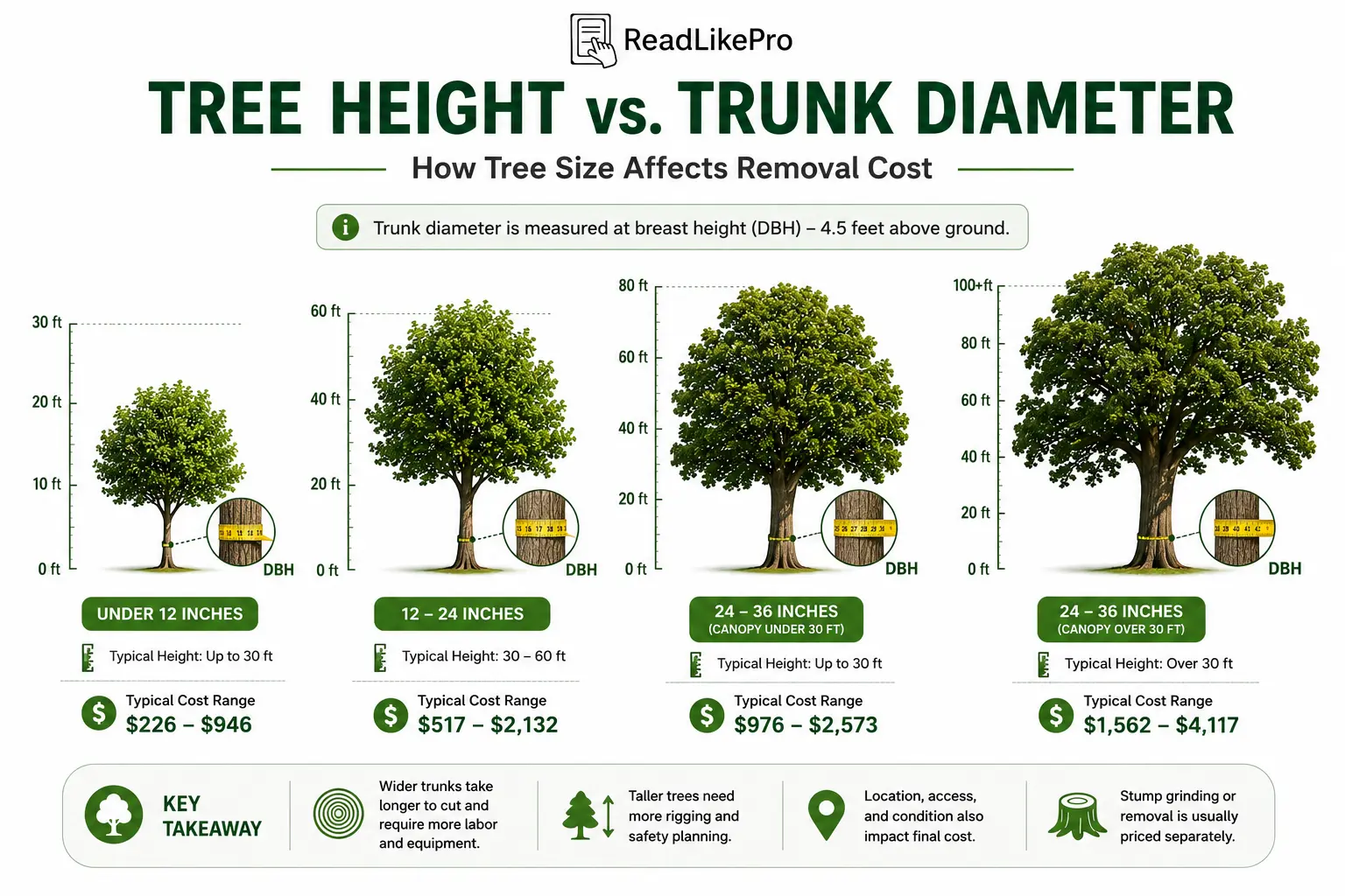Tree Removal Cost in 2026: Real Prices, Hidden Fees, and How to Avoid Overpaying 2 Tree Removal Cost by Height and Trunk Diameter