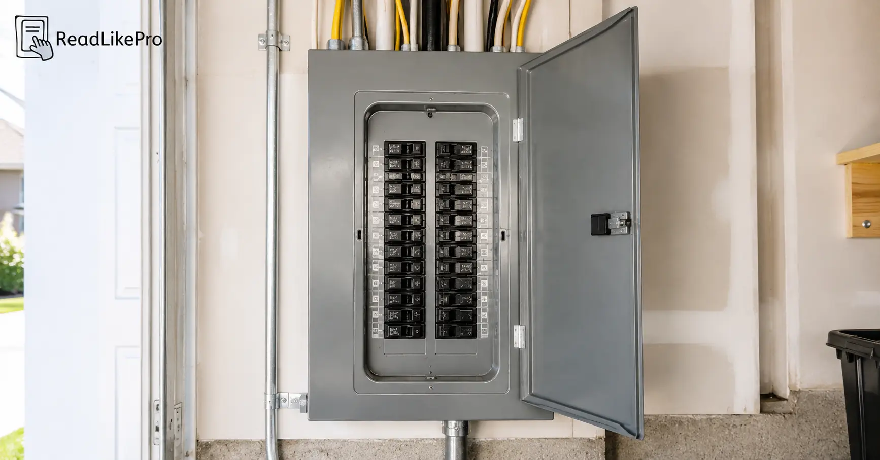 Newly installed 200 amp electrical panel inside a suburban US home garage