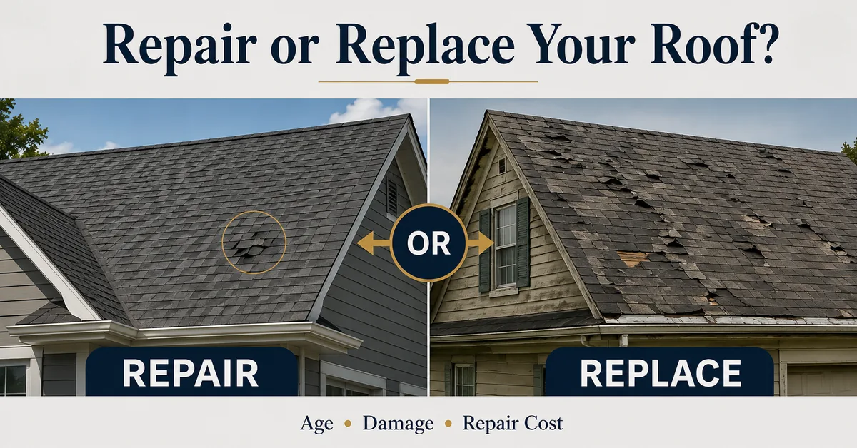 Roof Replacement Cost in 2026: Prices by Material, Size, and Why Every Estimate You've Seen Disagrees 2 Repair or replace your roof comparison showing a localized roof issue versus widespread shingle deterioration